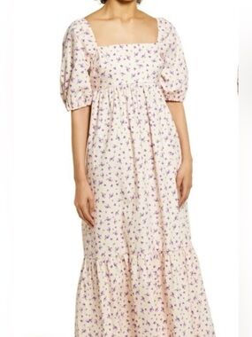 Fourteenth Place Floral Puff Sleeve Maxi Dress Cotton Size Large Women’s